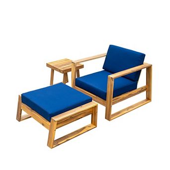 Whisen 3 pc Acacia Wood Outdoor Dining Table Set with D18 Cloud-Comfort Cushions & Side Table