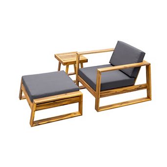 Whisen 3 pc Acacia Wood Outdoor Dining Table Set with D18 Cloud-Comfort Cushions & Side Table