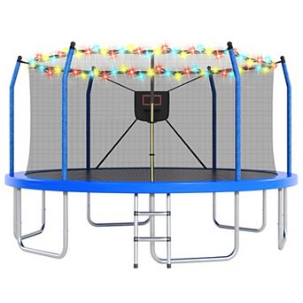 Whisen 16FT Trampoline with LED Lights & Basketball HoopDurable, Safe, and Fun for Kids