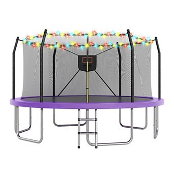 Whisen 16FT Trampoline with LED Lights & Basketball HoopDurable, Safe, and Fun for Kids