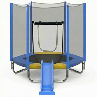 Whisen 7FT Trampoline with Slide, Safety Enclosure & LadderFun Outdoor Play for Kids