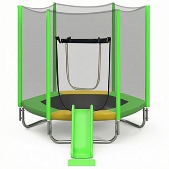 Whisen 7FT Trampoline with Slide, Safety Enclosure & LadderFun Outdoor Play for Kids