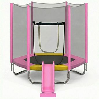Whisen 7FT Trampoline with Slide, Safety Enclosure & LadderFun Outdoor Play for Kids