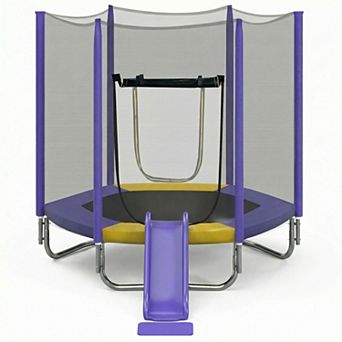 Whisen 7FT Trampoline with Slide, Safety Enclosure & LadderFun Outdoor Play for Kids