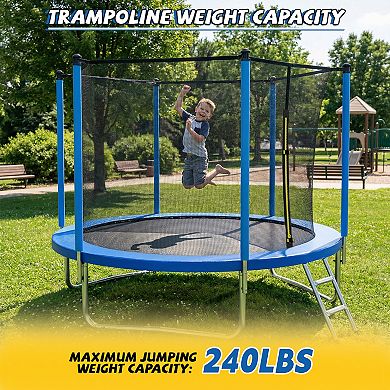 Whisen 8FT Outdoor Trampoline with Safety Enclosure Net, Heavy-Duty Steel Frame for Backyard
