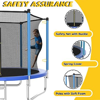 Whisen 8FT Outdoor Trampoline with Safety Enclosure Net, Heavy-Duty Steel Frame for Backyard