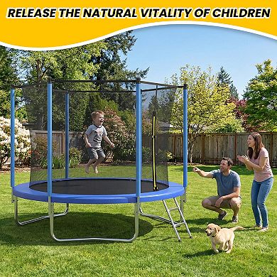 Whisen 8FT Outdoor Trampoline with Safety Enclosure Net, Heavy-Duty Steel Frame for Backyard