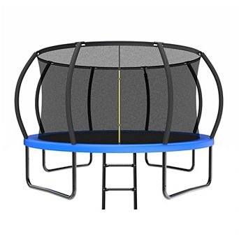 Whisen 12FT Outdoor Trampoline with Enclosure Net, Basketball Hoop, Ladder & Storage Bag