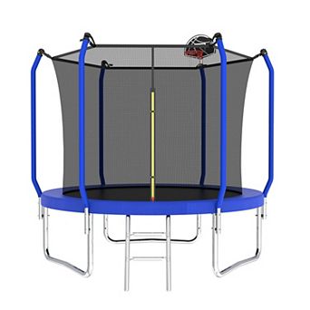 Whisen 8FT Steel Frame Outdoor Trampoline with Basketball Hoop & Safety Enclosure Net, ASTM Approved