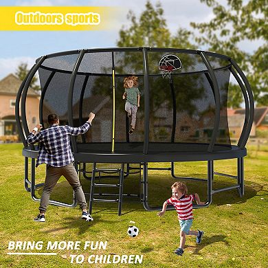 Whisen 16FT Steel Outdoor Trampoline with ASTM Approval, Safety Enclosure Net