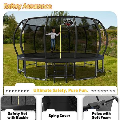 Whisen 16FT Steel Outdoor Trampoline with ASTM Approval, Safety Enclosure Net