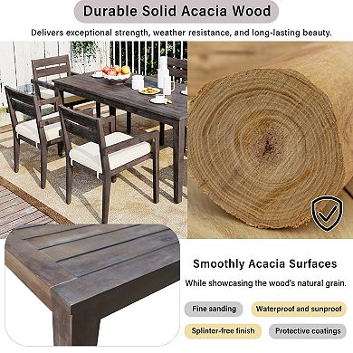 Whisen 7-Piece Stackable Acacia Wood Outdoor Dining Set with Water-Resistant Cushions
