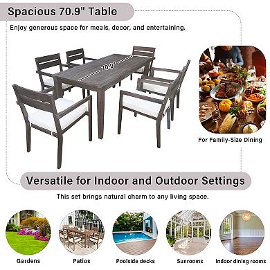 Whisen 7-Piece Stackable Acacia Wood Outdoor Dining Set with Water-Resistant Cushions