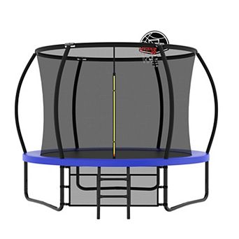 Whisen 10FT Steel Outdoor Trampoline with Basketball Hoop, Enclosure Net & Ladder