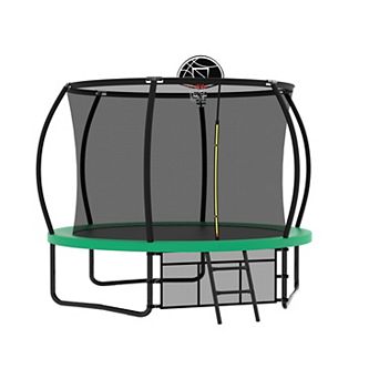 Whisen 10FT Steel Outdoor Trampoline with Basketball Hoop, Enclosure Net & Ladder