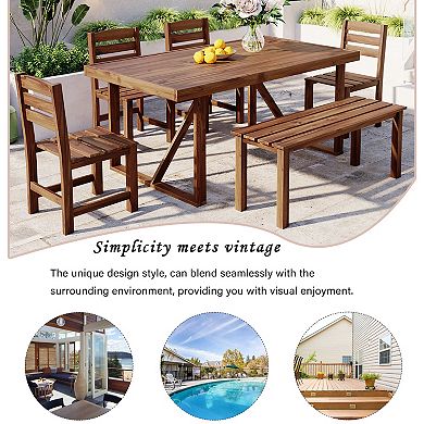 Whisen 6-Piece High-quality Acacia Wood Outdoor Dining Table Set