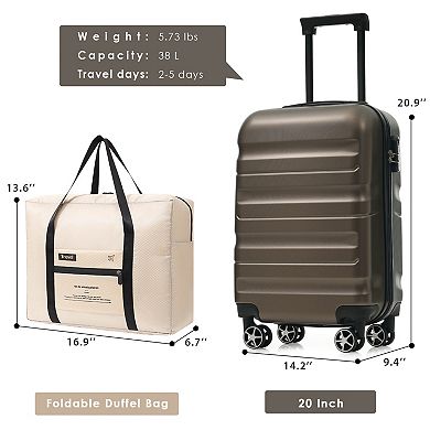 Whisen 2-Piece Carry-On Luggage Set with 20-Inch Hardshell Suitcase and Foldable Duffel Bag