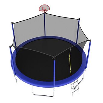 Whisen 14FT Kids Trampoline with Safety Enclosure, Basketball Set, 6 Poles