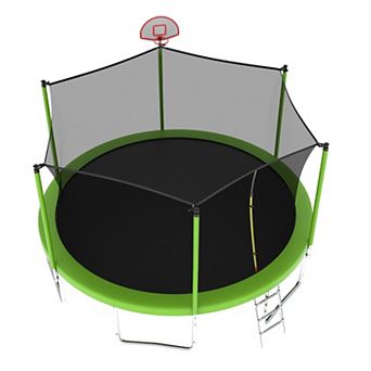Whisen 14FT Kids Trampoline with Safety Enclosure, Basketball Set, 6 Poles