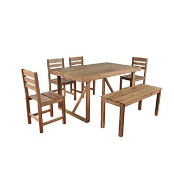 Whisen 6 pc High-quality Acacia Wood Outdoor Dining Table Set