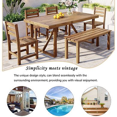 Whisen 6-Piece High-quality Acacia Wood Outdoor Dining Table Set