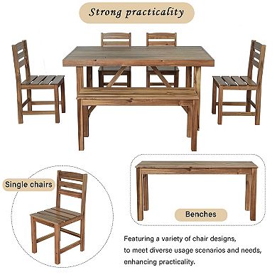 Whisen 6-Piece High-quality Acacia Wood Outdoor Dining Table Set