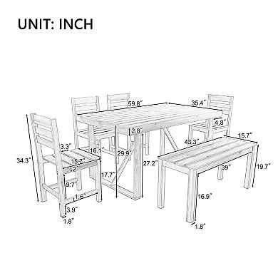 Whisen 6-Piece High-quality Acacia Wood Outdoor Dining Table Set