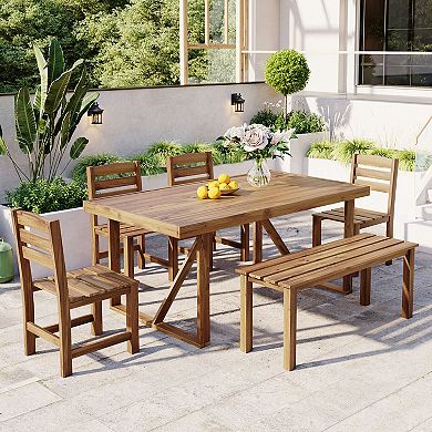 Whisen 6-Piece High-quality Acacia Wood Outdoor Dining Table Set
