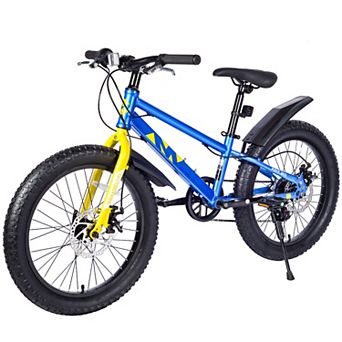 Whisen 20 Inch Kids Fat Tire Bike, 7-Speed Mountain & All-Terrain Bicycle with Disc Brakes