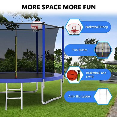 Whisen 10FT Kids Trampoline with Basketball Hoop, Safety Enclosure, ASTM Certified