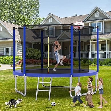 Whisen 10FT Kids Trampoline with Basketball Hoop, Safety Enclosure, ASTM Certified