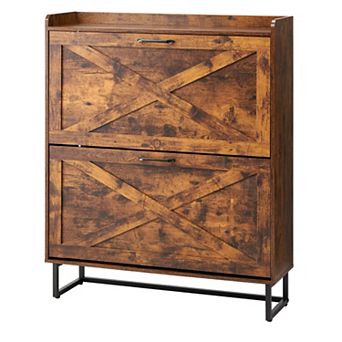 Farmhouse Shoe Cabinet with 2 Flip Drawers & Adjustable Shelves, Ideal for Entryway & Hallway