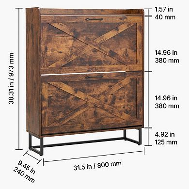 Farmhouse Shoe Cabinet with 2 Flip Drawers & Adjustable Shelves, Ideal for Entryway & Hallway