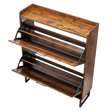 Farmhouse Shoe Cabinet with 2 Flip Drawers & Adjustable Shelves, Ideal for Entryway & Hallway