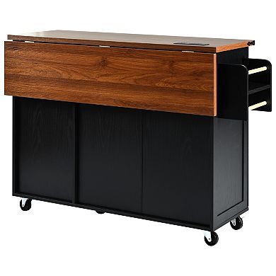 Whisen Farmhouse Style Kitchen Cart Island with Drop Leaf and Locking Wheels