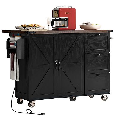 Whisen Farmhouse Style Kitchen Cart Island with Drop Leaf and Locking Wheels