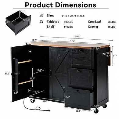 Whisen Farmhouse Style Kitchen Cart Island with Drop Leaf and Locking Wheels