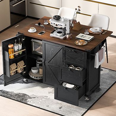 Whisen Farmhouse Style Kitchen Cart Island with Drop Leaf and Locking Wheels
