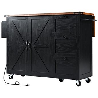 Whisen Farmhouse Style Kitchen Cart Island with Drop Leaf and Locking Wheels