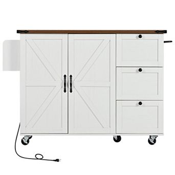 Whisen Farmhouse Style Kitchen Cart Island with Drop Leaf and Locking Wheels