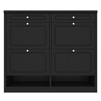 Farmhouse Slim Shoe Cabinet with 4 Flip Drawers & 2 Top Drawers, for Entryway Hallway
