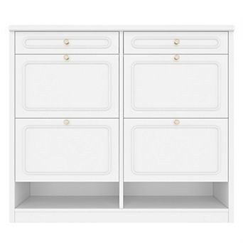 Farmhouse Slim Shoe Cabinet with 4 Flip Drawers & 2 Top Drawers, for Entryway Hallway