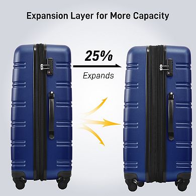 Whisen 3-Piece ABS Luggage Set with Spinner Wheels, TSA Lock & Expandable Space