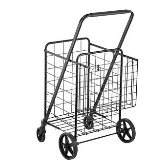 VIYET Folding Shopping Cart - 110 LBS Capacity Heavy Duty Grocery Cart with Double Baskets