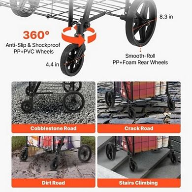 VIYET Folding Shopping Cart - 110 LBS Capacity Heavy Duty Grocery Cart with Double Baskets