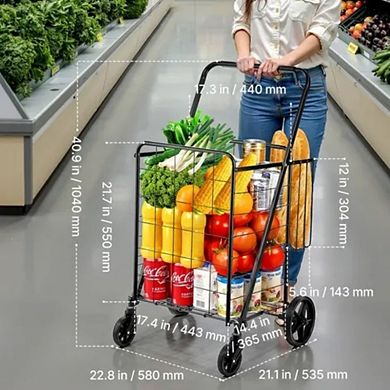 VIYET Folding Shopping Cart - 110 LBS Capacity Heavy Duty Grocery Cart with Double Baskets