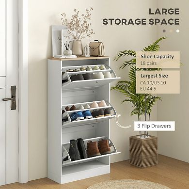 23.5" Narrow Shoe Cabinet, 3 Flip Drawers, Adjustable Shelves, for Entryway & Hallway