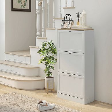 23.5" Narrow Shoe Cabinet, 3 Flip Drawers, Adjustable Shelves, for Entryway & Hallway