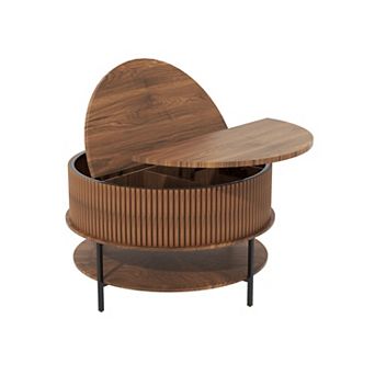 VIYET 31.5" Round Lift Top Coffee Table - Farmhouse Storage Cocktail Table with Steel Legs