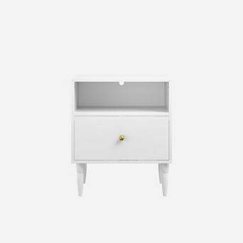 Modern Nightstand with Drawer & Open Shelf, Sturdy Bedside Table for Bedroom, Small Spaces